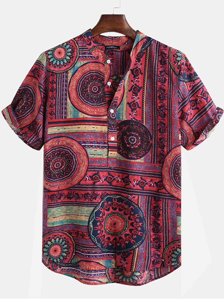 Men's Vintage Floral Ethnic T Shirts Summer Beach Dashiki Floral Casual Shirts