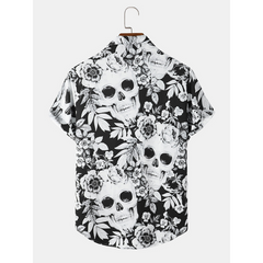 Mens Head Halloween Floral Short Sleeve Shirt