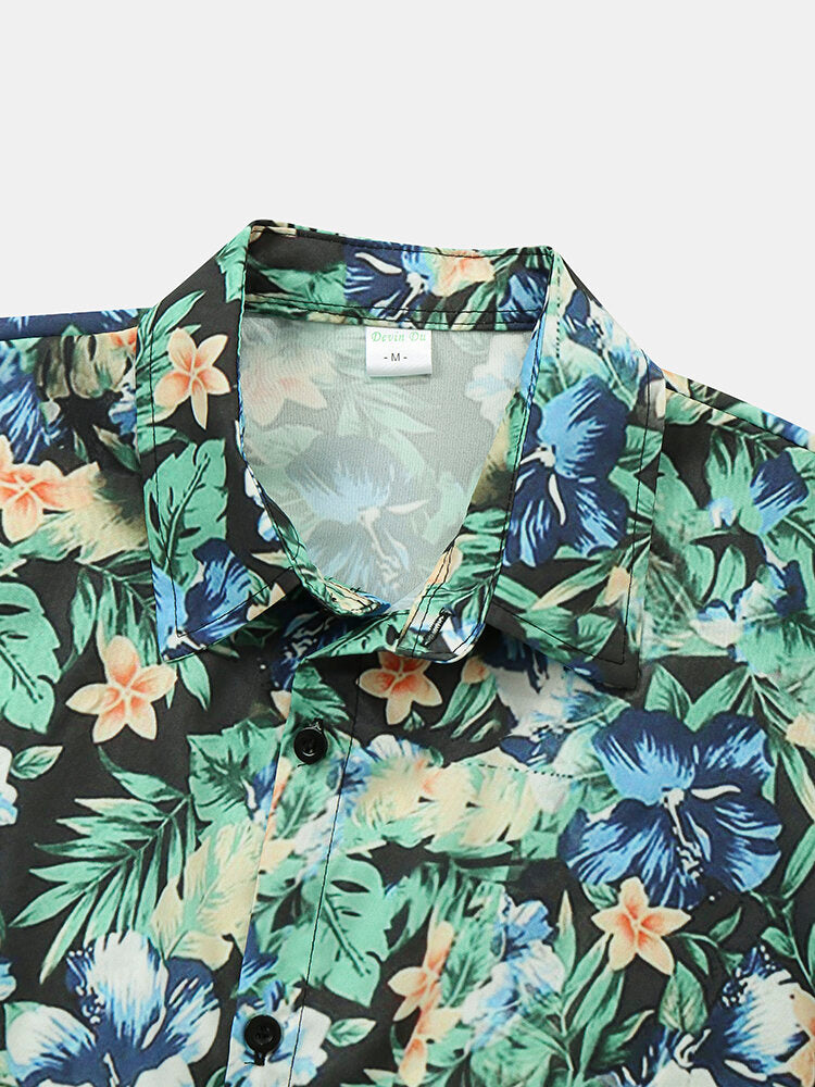 Men Allover Floral Print Hawaiian Plants Paradise Short Sleeve Shirts