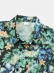 Men Allover Floral Print Hawaiian Plants Paradise Short Sleeve Shirts