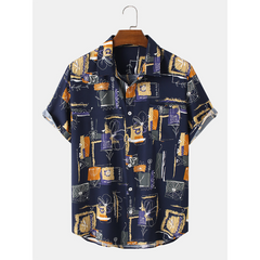 Mens Causual Funny Cartoon Pattern Short Sleeve Shirts