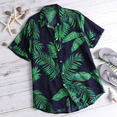 Men's Summer Casual Shirt Resort Beach Floral Print Hawaiian Short Sleeve Cardigan