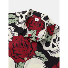 Mens All Over Rose Skull Print Funny Short Sleeve Shirts