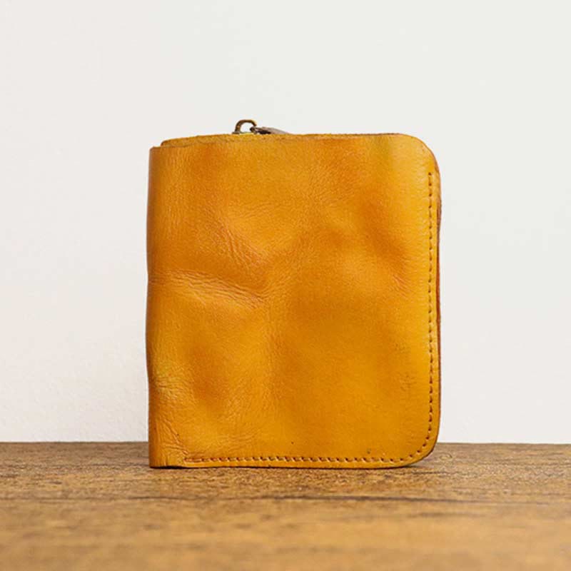 Men's Vintage Crinkled Leather Wallet Bifold Short Zipper Coin Card Holder