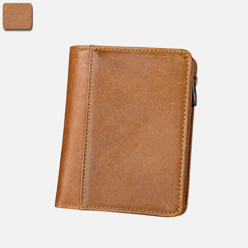 Men Short Anti Theft Genuine Leather Retro Card Holder Wallet