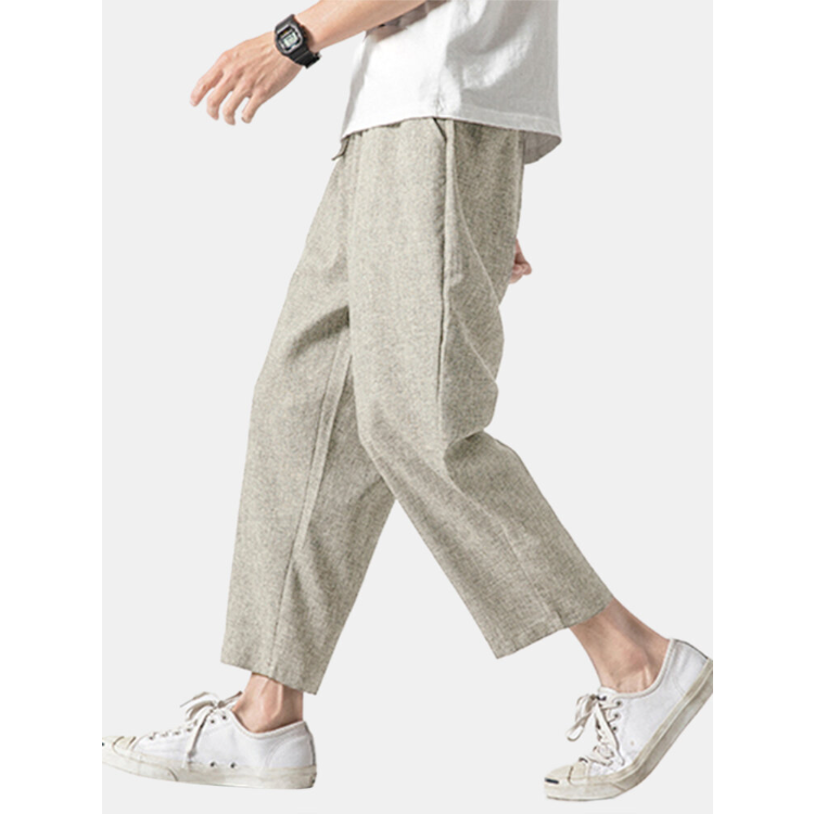 Mens Plus Size Solid Color Elastic Waist Drawstring Casual Pants