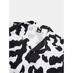 Mens Cow Pattern Print Revere Collar Short Sleeve Casual Shirts