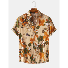 Mens Floral Oil Printing Short Sleeve Shirts