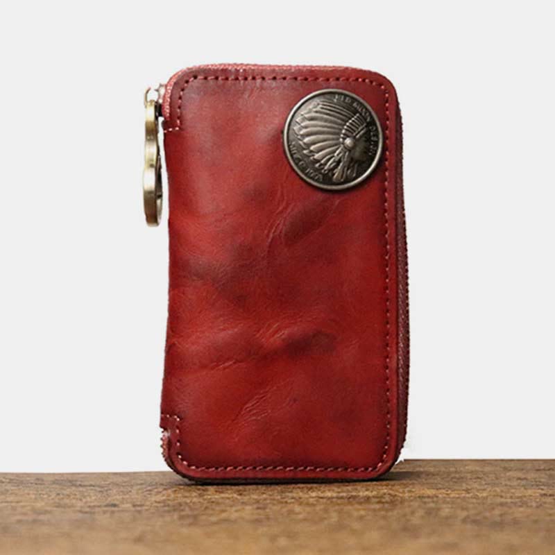 Handmade Zipper Waist Hanger Men's Waist Leather Wallet Multifunction Key Case