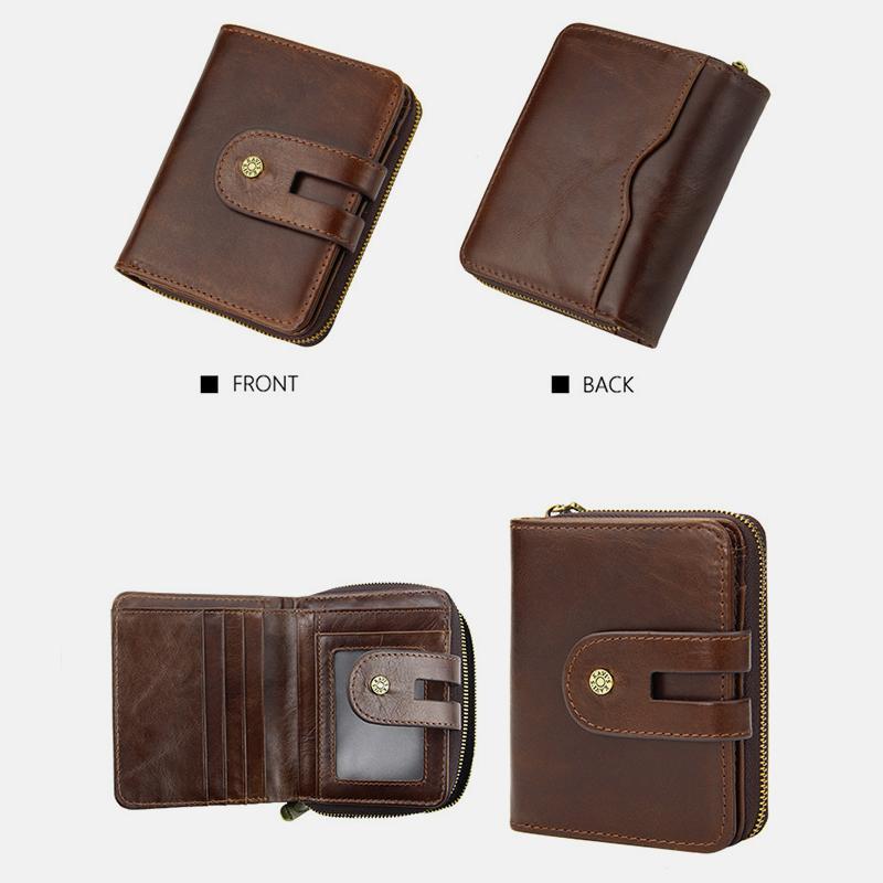 RFID Men's Leather Anti-theft Card Wallet Trifold Multi-Card Coin Purse