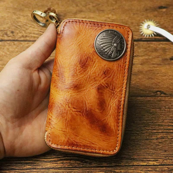 Handmade Zipper Waist Hanger Men's Waist Leather Wallet Multifunction Key Case