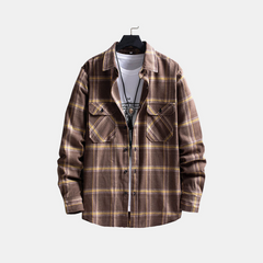 Men's Colorful Plaid Shirt Casual Brushed Long-sleeved Shirt Coat