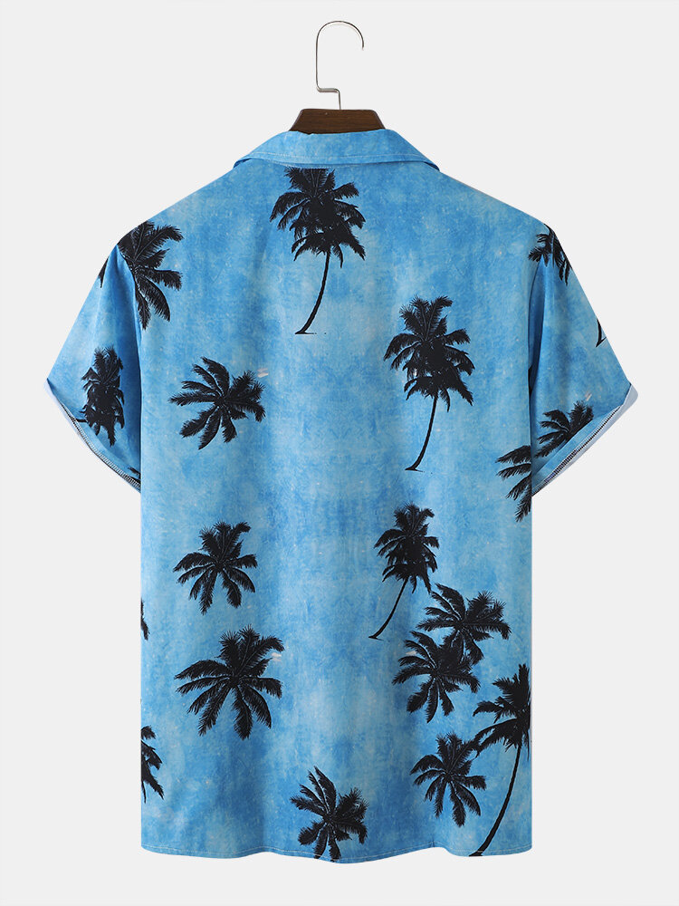 Men Coconut Tree Hawaii Style Casual Skin Friendly All Matched Soft Shirts