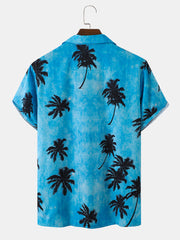 Men Coconut Tree Hawaii Style Casual Skin Friendly All Matched Soft Shirts