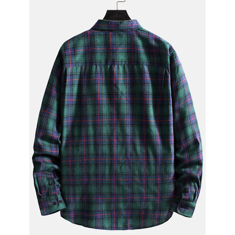 Men's Long Sleeve Shirt Casual Plaid Striped Loose Men Shirt