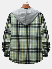 Men's Loose Plaid Hooded Shirt Multicolor Casual Long Sleeve Shirt