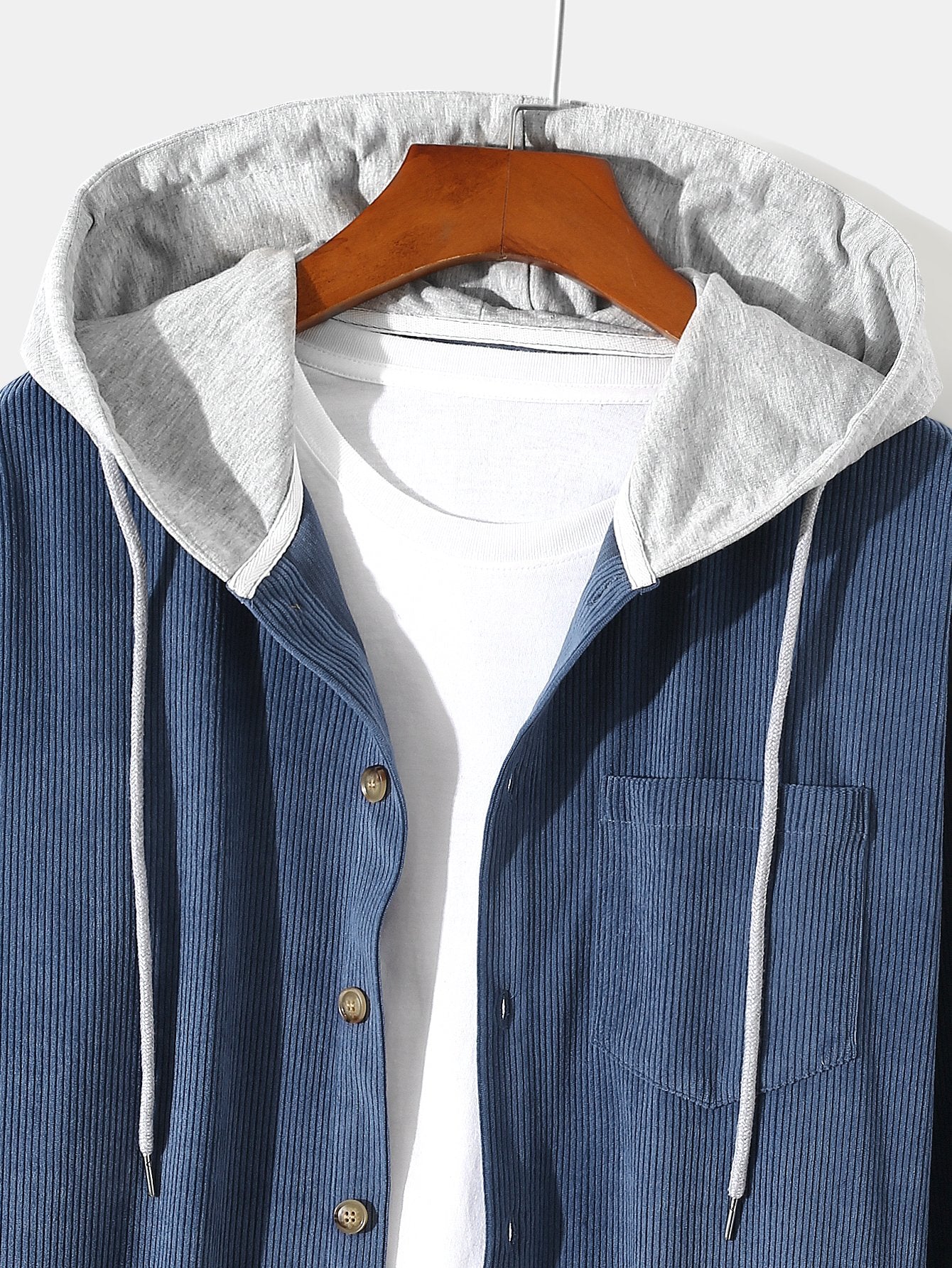 Long Sleeve Hooded Men's Coat Shirt Corduroy Solid Color Shirt