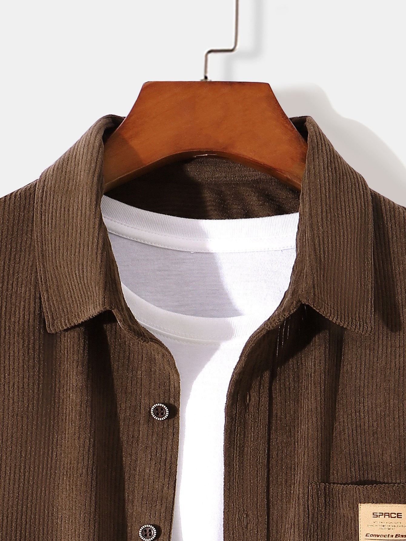 Solid Color Corduroy Men's Casual Button Up Long Sleeve Shirt with Pockets