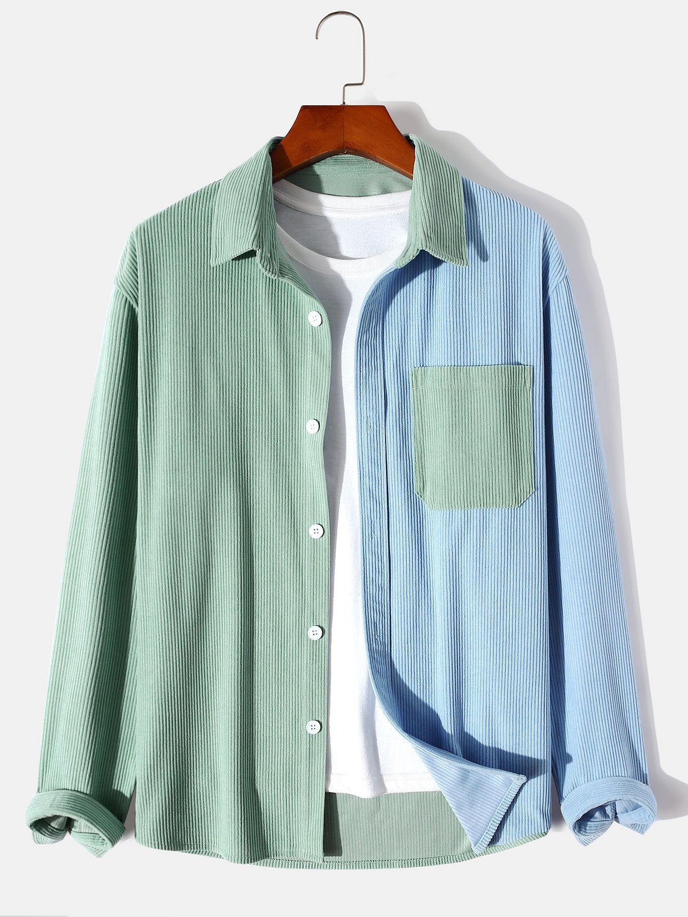 Two-tone Corduroy Lapel Contrasting Long-sleeved Overshirt